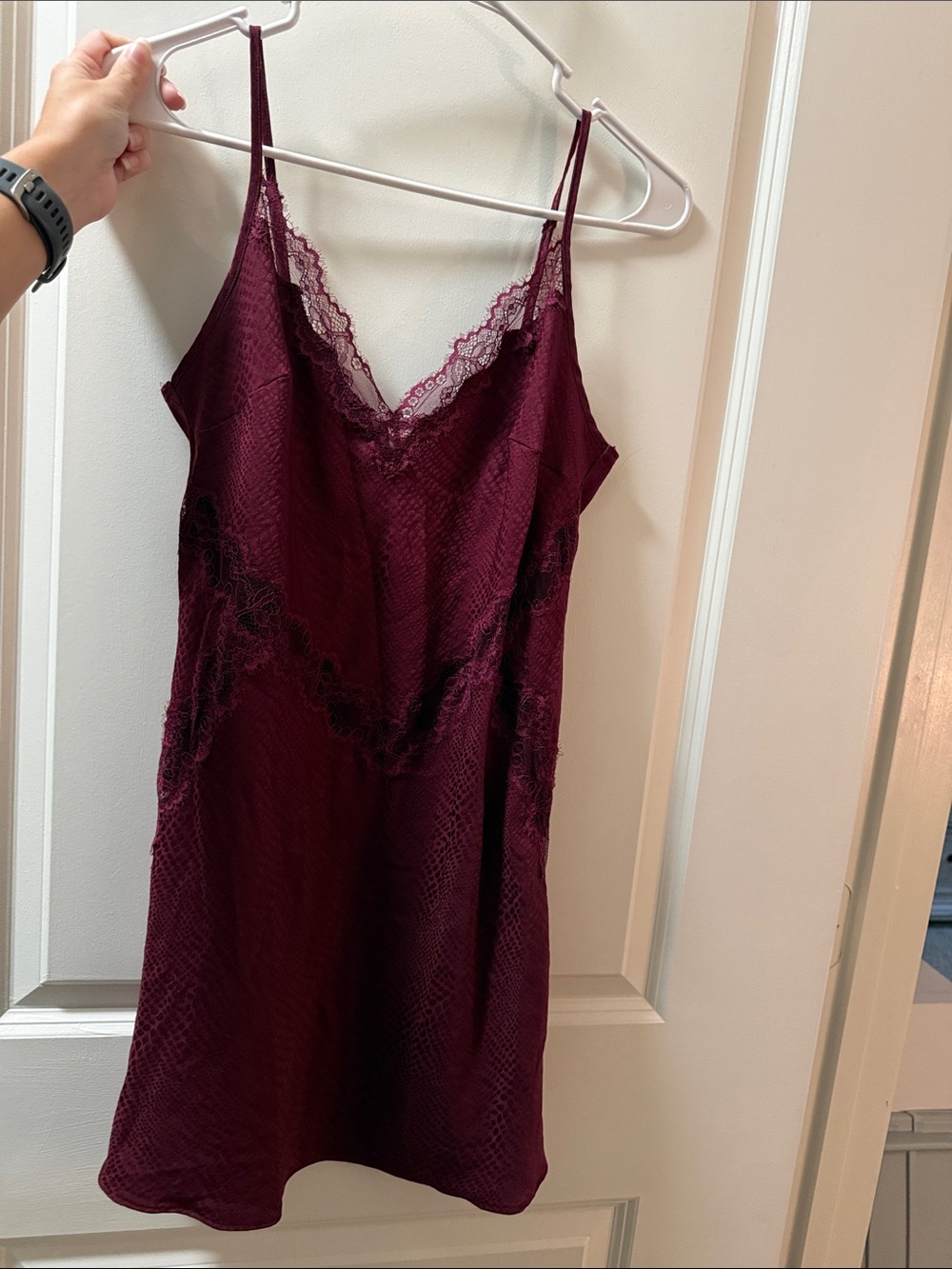 Victoria's Secret Wine Lace-Trim Satin Slip Chemise